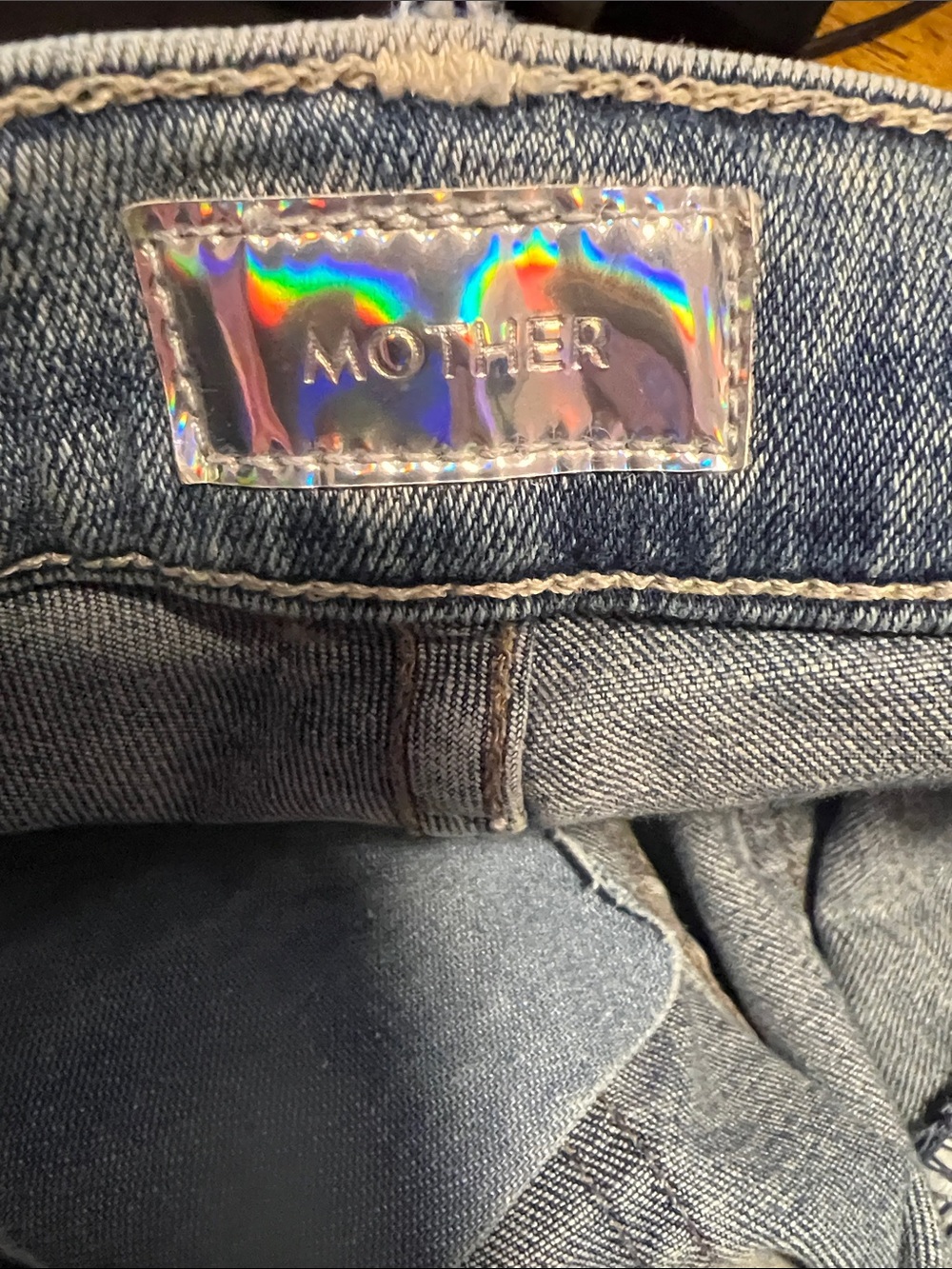MOTHER Women Straight Leg Jeans in Blue with Dark Blue Heart Patch - Picture 7 of 7